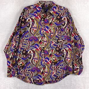 VTG Reunion Menswear Shirt Mens M Multicolor Abstract Rayon Going Out 80s 90s